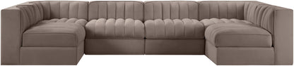 Rummi - Armless Velvet Performance Fabric Upholstered 6 Piece Modular Sectional