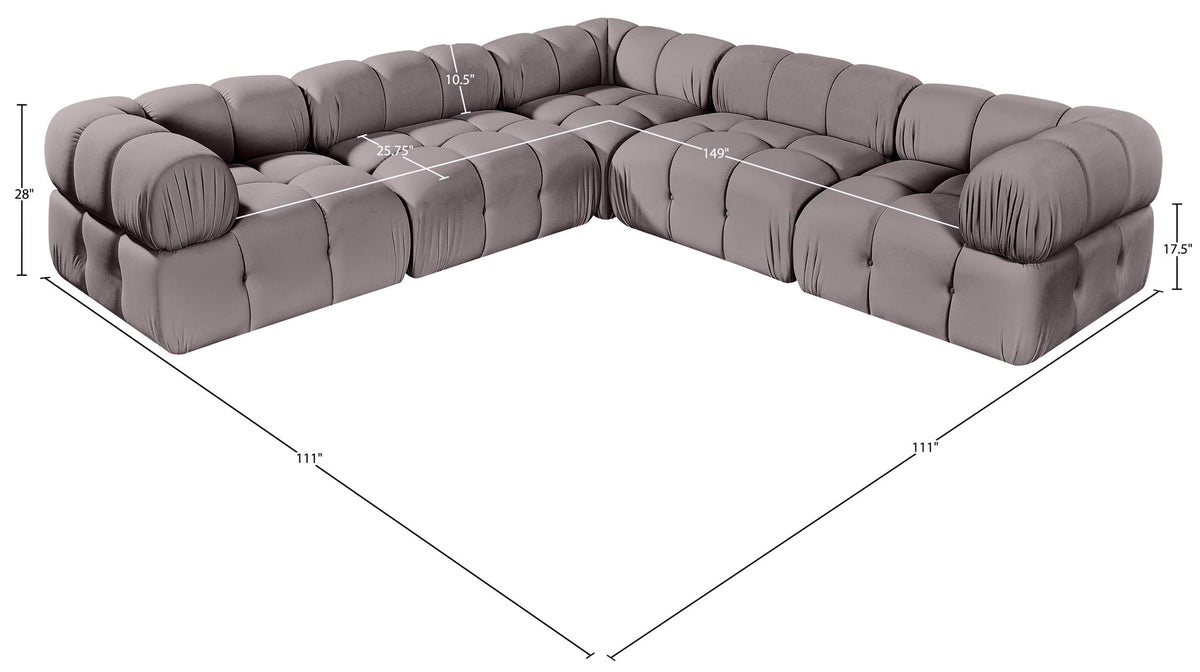 Orin - Velvet 5 Piece Modular Corner Sectional
