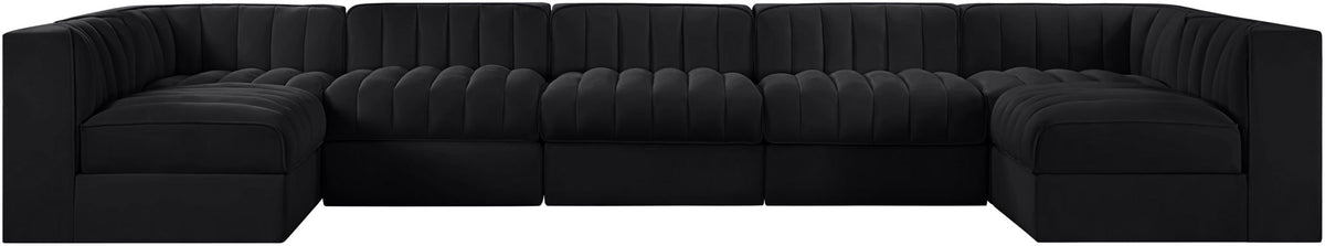 Rummi - Velvet Performance Fabric Upholstered 7 Piece Modular Sectional (With 2 Corner Chairs)