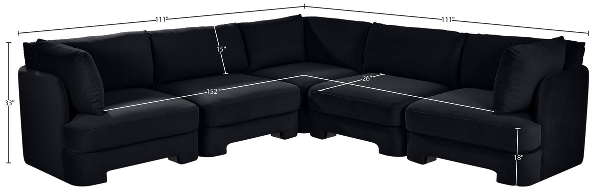 Hammond - Velvet Performance Fabric Upholstered 5 Piece Corner Sectional