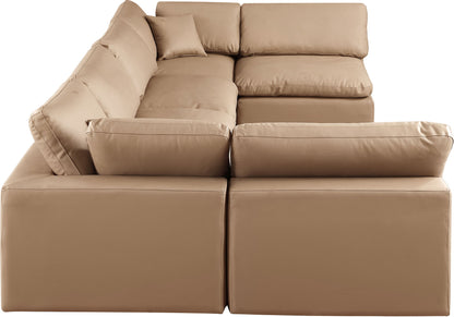 Comfy - 6 Piece Faux Leather Modular Armless Sectional - Tan