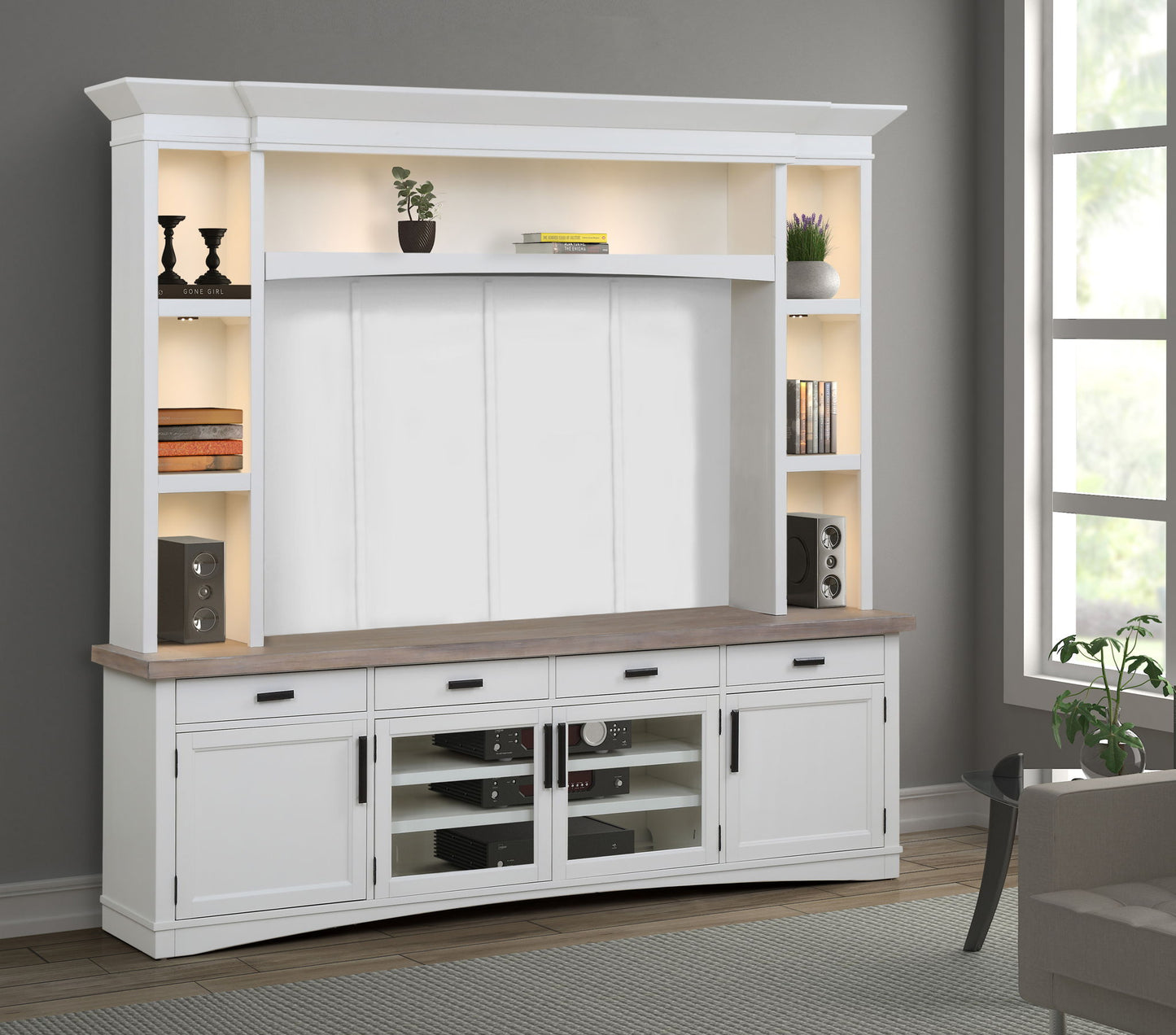 Americana Modern - TV Console with Hutch, Backpanel and LED Lights