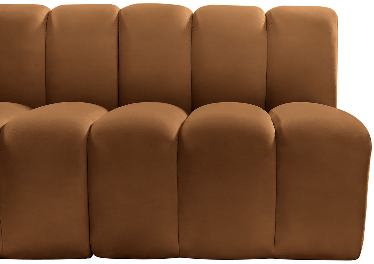 Arc - Velvet 4 Piece Corner Modular Sofa - Saddle