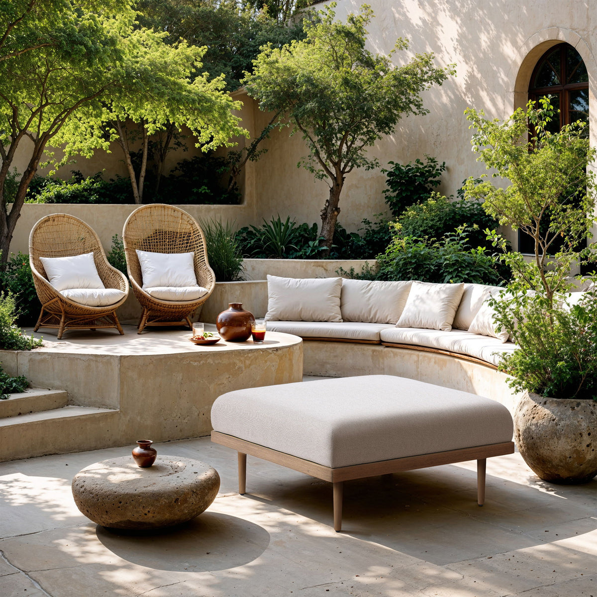 Laguna - Resilient Water Resistant Fabric Upholstered Outdoor Patio Modular Ottoman