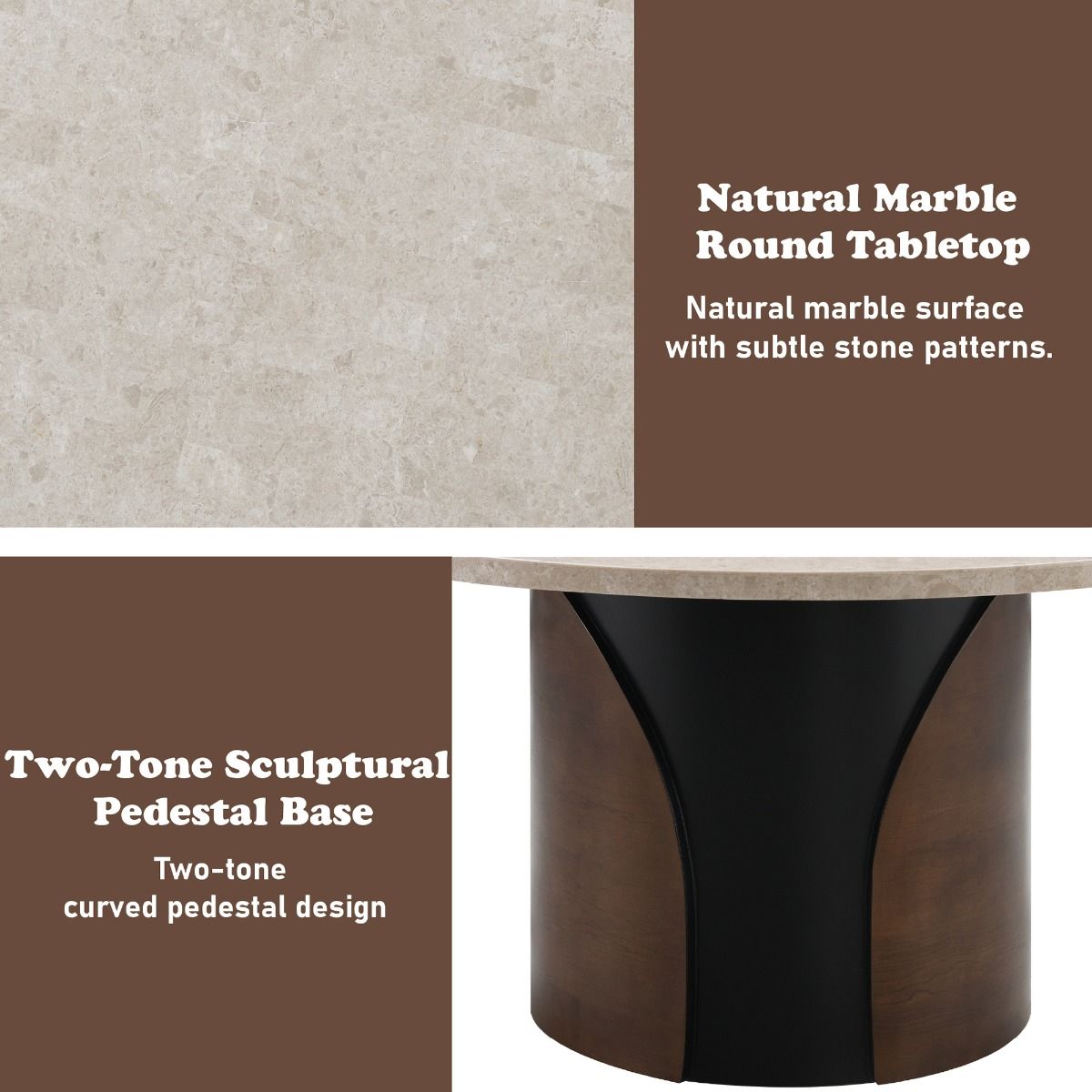 Rufina - Round Dining Table With Marble Top - Natural Marble Top & Walnut