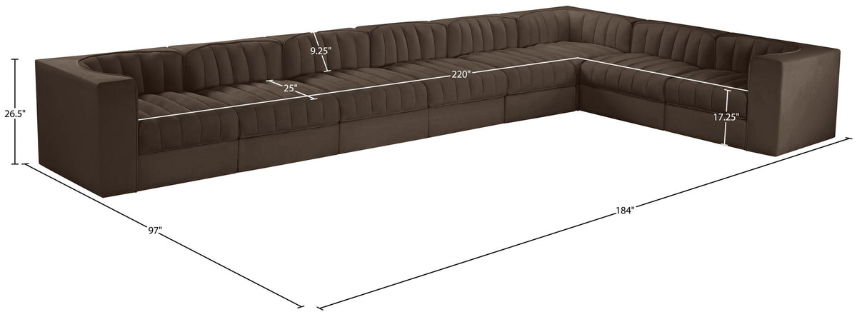 Rummi - Velvet Performance Fabric Upholstered 8 Piece Modular Sectional (With 3 Corner Chairs)