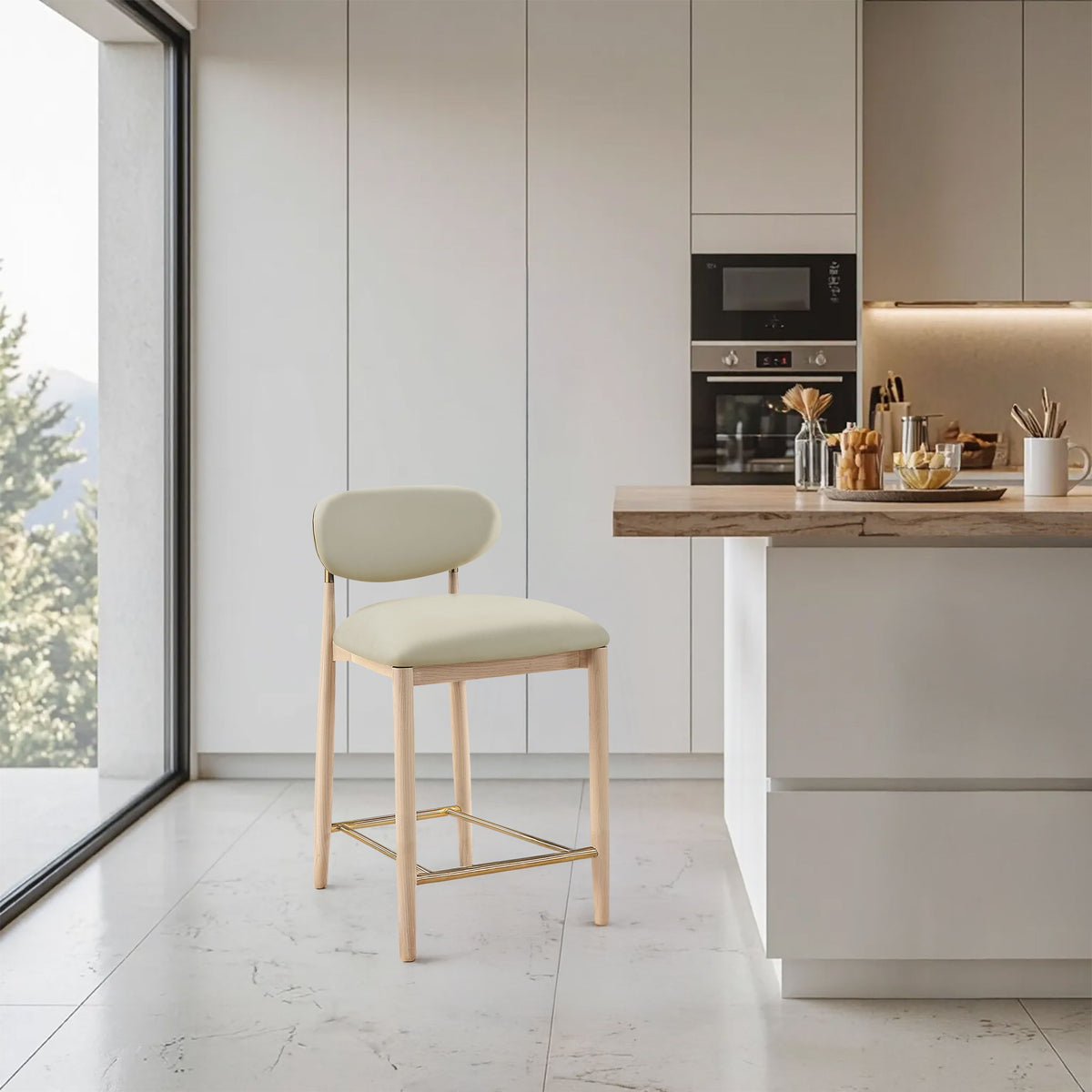 Riccio - Stool - Natural And Gold Frame