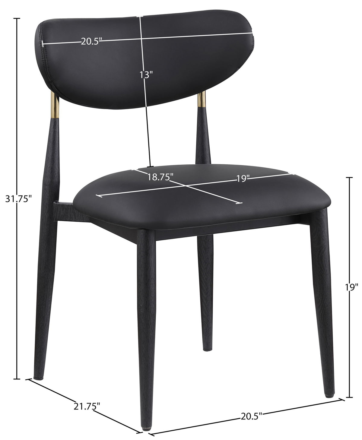 Ronda - Vegan Leather Upholstered Dining Side Chair - Black Legs