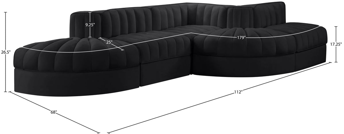 Rummi - Rounded Velvet Performance Fabric Upholstered 5 Piece Modular Sectional