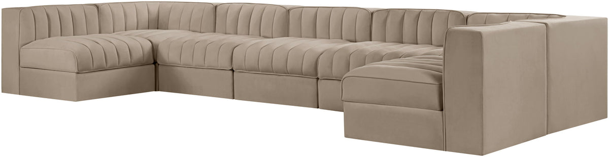 Rummi - Velvet Performance Fabric Upholstered 7 Piece Modular Sectional (With 2 Corner Chairs)