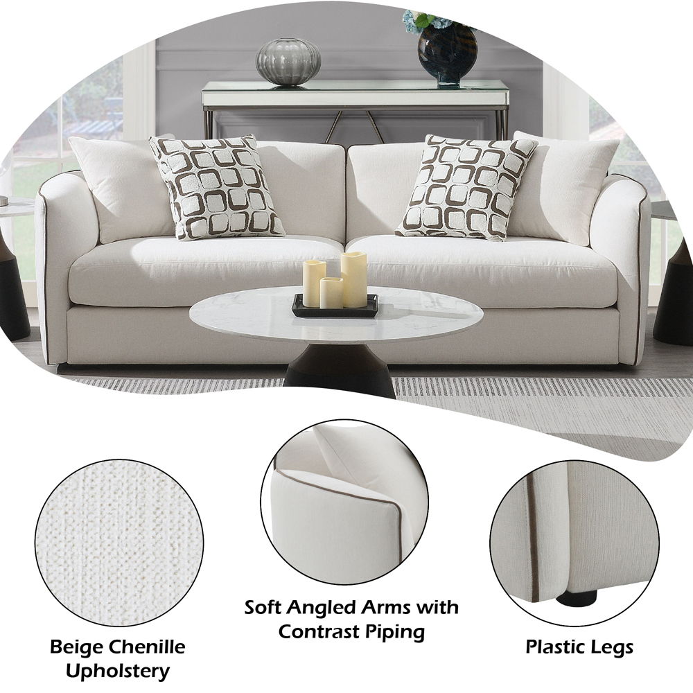 Yolanda - Sofa With 4 Pillows - Beige Chenille