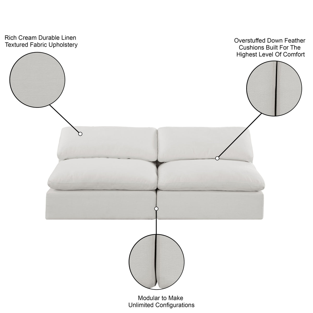 Comfy - Linen Modular Armless Sofa 2 Seats