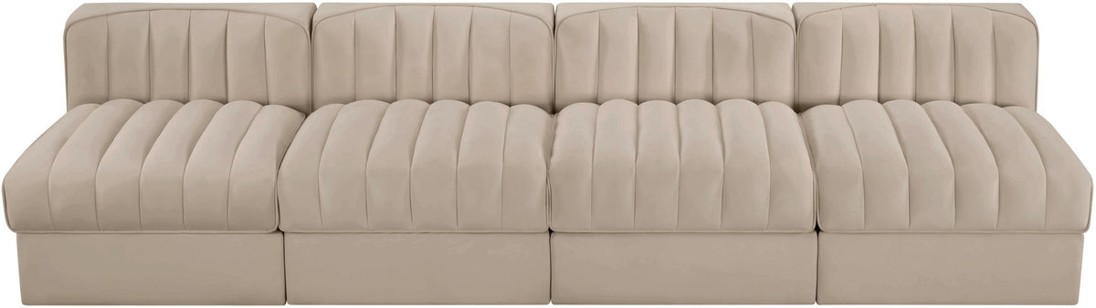 Rummi - Armless Velvet Performance Fabric Upholstered 4 Piece Modular Sofa