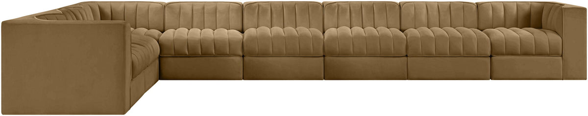 Rummi - Velvet Performance Fabric Upholstered 8 Piece Modular Sectional (With 3 Corner Chairs)