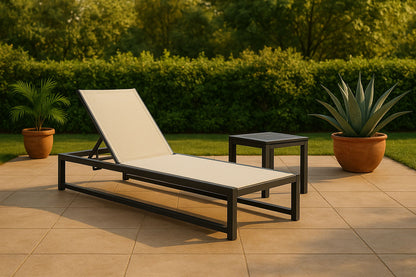 Maldives - Water Resistant Outdoor Patio Adjustable Sun Chaise Lounge Chair With Gray Base
