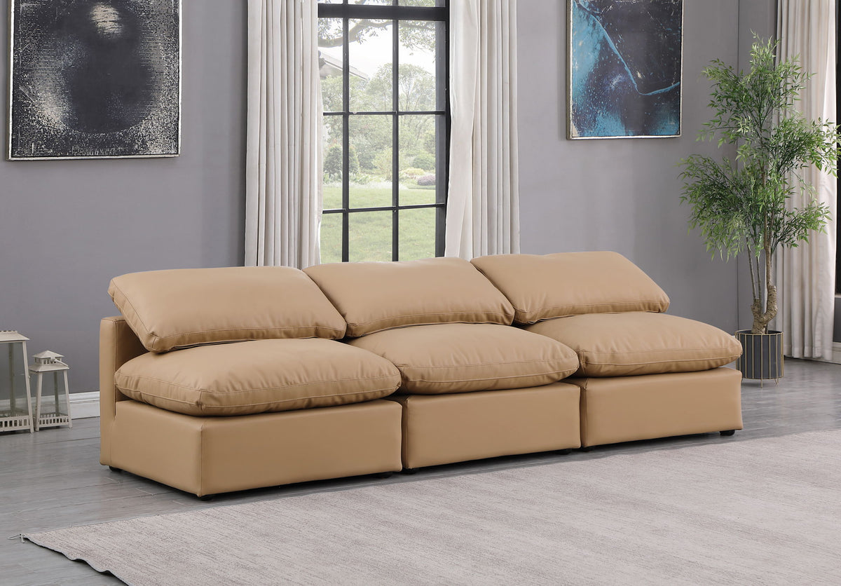 Indulge - Faux Leather 3 Piece Modular Armless Sofa - Tan