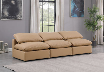 Indulge - Faux Leather 3 Piece Modular Armless Sofa - Tan
