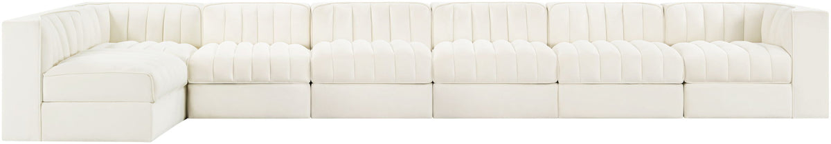 Rummi - Velvet Performance Fabric Upholstered 7 Piece Modular Sectional, L-Shaped (Right)