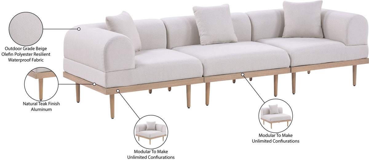 Laguna - 3 Piece Resilient Water Resistant Fabric 106.5" Upholstered Outdoor Patio Modular Sofa