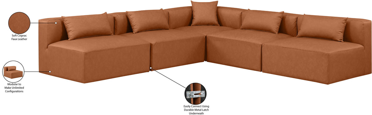 Cube - 5 Piece Modular Corner Armless Sectional - Cognac