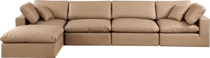 Comfy - 5 Piece Faux Leather Modular Sectional With Chaise - Tan