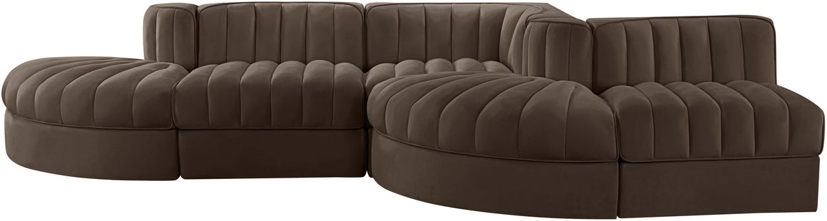 Rummi - Rounded Velvet Performance Fabric Upholstered 5 Piece Modular Sectional