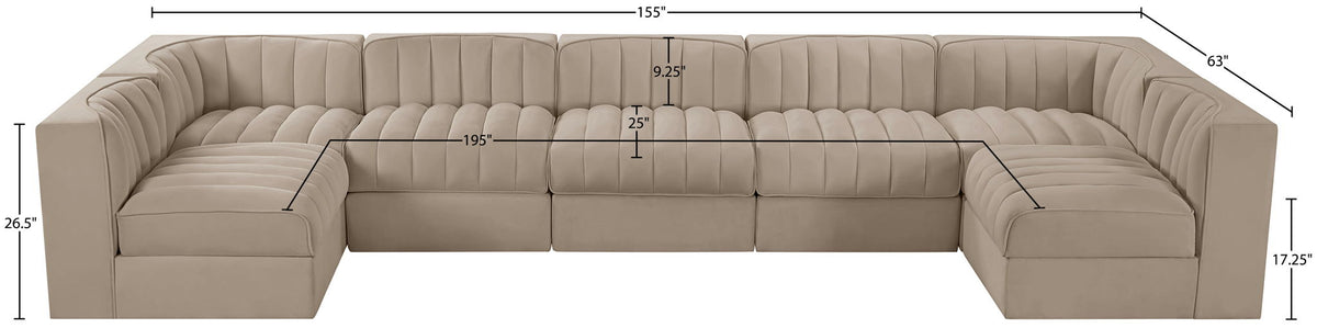 Rummi - Velvet Performance Fabric Upholstered 7 Piece Modular Sectional (With 2 Corner Chairs)