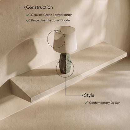 Seraphine - Genuine Marble And Linen Textured Fabric Table Lamp