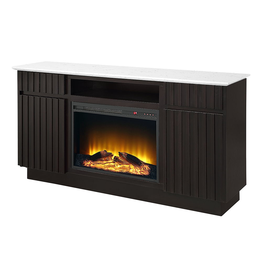 Jaramillo - Server With Fireplace - Engineered Marble & Rustic Espresso