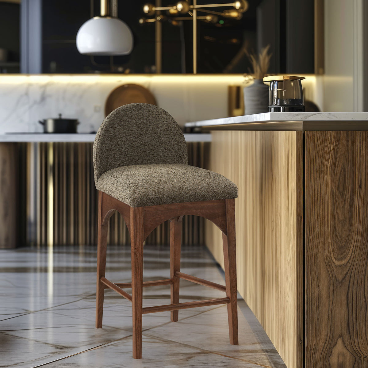 Waldorf - Boucle Stool With Brown Legs