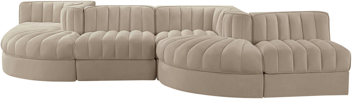 Rummi - Rounded Velvet Performance Fabric Upholstered 6 Piece Modular Sectional