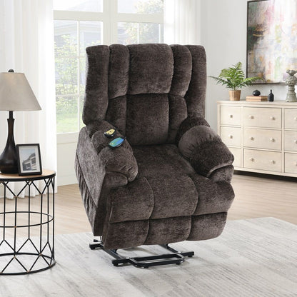 Pacay - Power Recliner With Lift, Heating & Massage - Brown Chenille