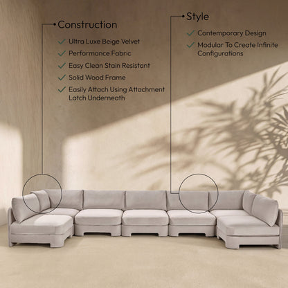 Hammond - Velvet Performance Fabric Upholstered 7 Piece U-Shaped Armless Sectional