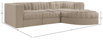 Rummi - Velvet Performance Fabric Upholstered 4 Piece Modular Sectional, With Reverse Corner Chair
