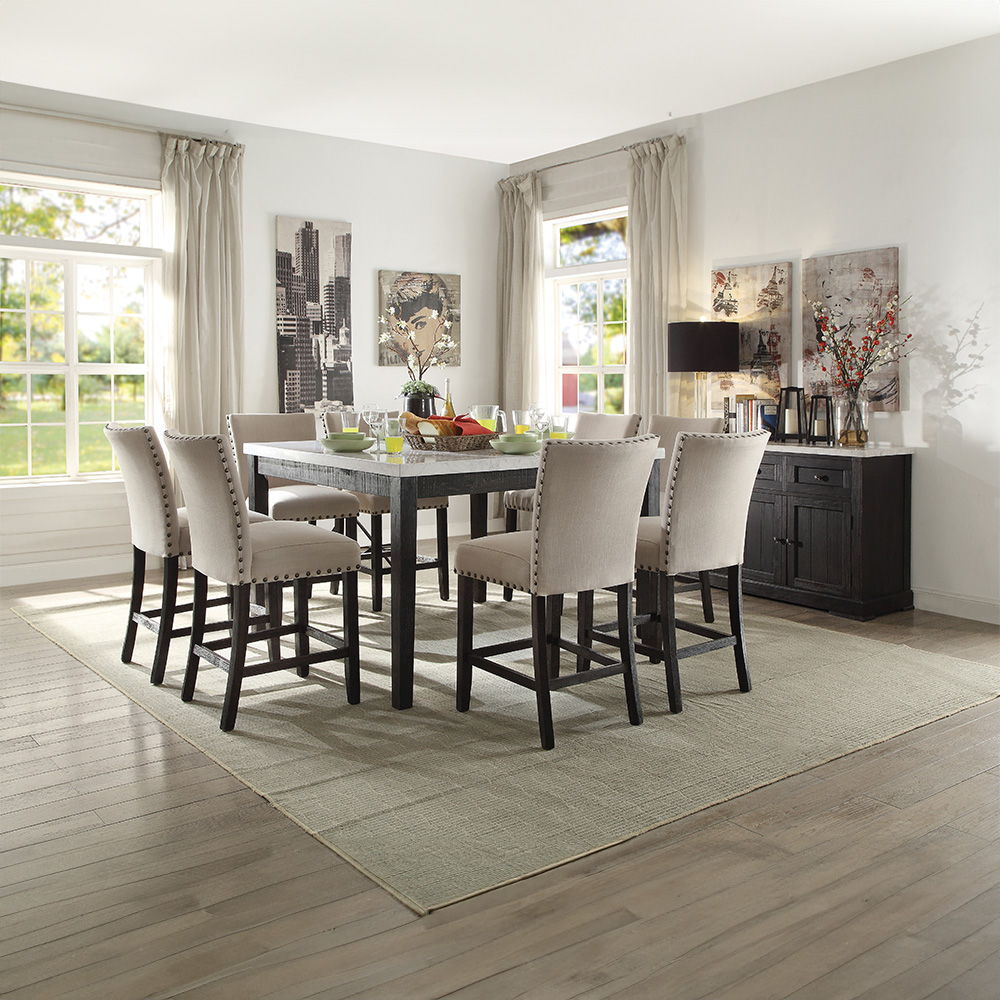 Nolan - Counter Height Chair (Set of 2) - Beige Linen & Salvage Dark Oak