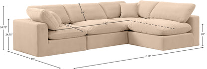 Comfy - 4 Piece Velvet Modular Armless Sectional