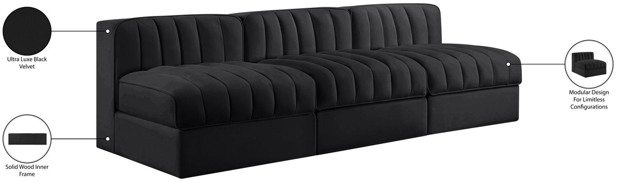 Rummi - Velvet Performance Fabric Upholstered 3 Piece Modular Armless Sofa