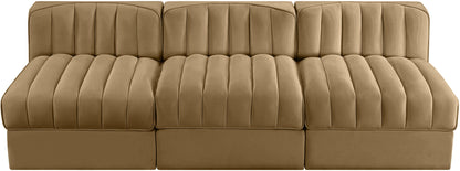 Rummi - Velvet Performance Fabric Upholstered 3 Piece Modular Armless Sofa