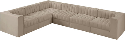 Rummi - Velvet Performance Fabric Upholstered 6 Piece Modular Sectional (With 3 Corner Chairs)