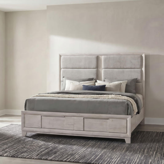 Farre Queen Upholstered Storage Platform Bed Washed Grey