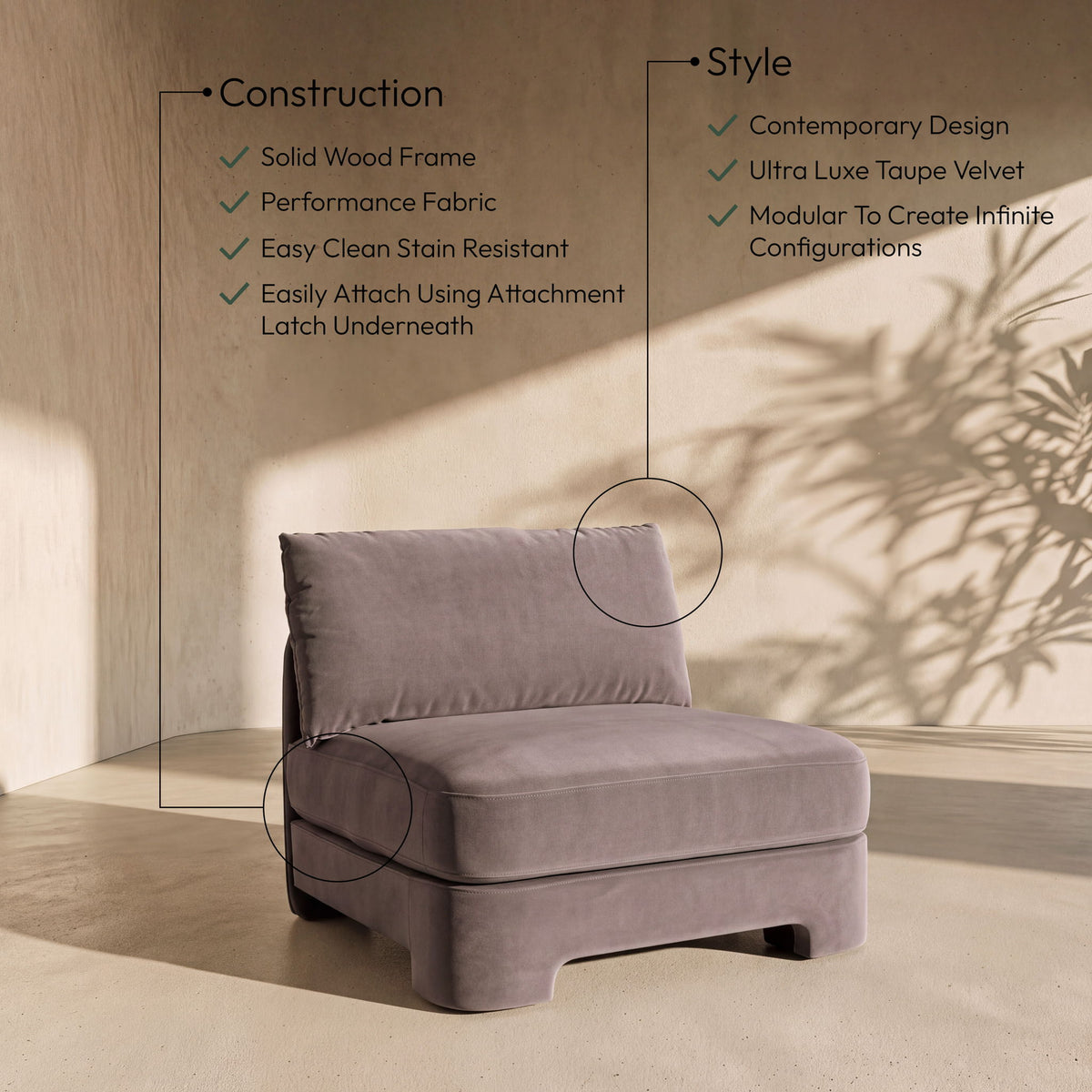 Hammond - Velvet Performance Fabric Upholstered Armless Chair
