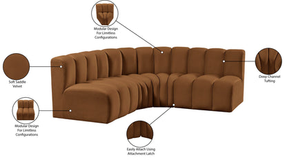 Arc - Velvet 4 Piece Corner Modular Sofa - Saddle