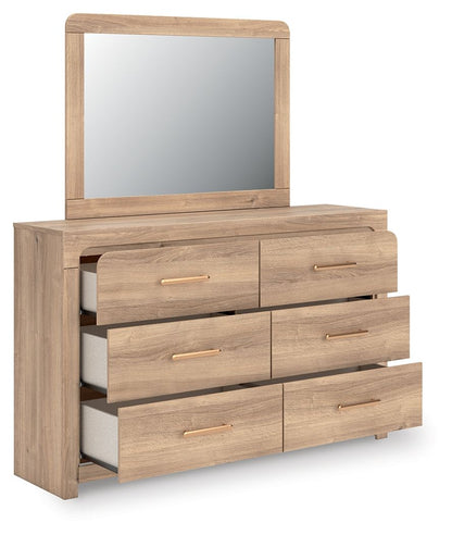 Kinlanni - 4 Pc. - Queen Panel Bed, Dresser, Mirror And Nightstand - Tan