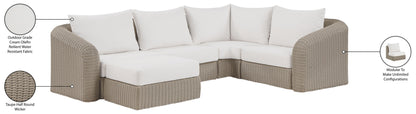 Seacrest - Olefin Water Resistant Fabric And Wicker 5 Piece Outdoor Patio Modular Sectional