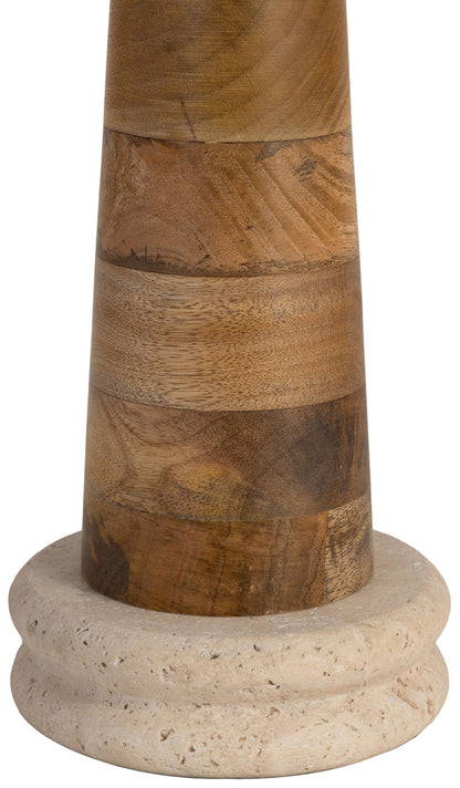 Palea - Mango Wood Base And Linen Textured Fabric Shade Table Lamp - Travertine / Natural