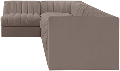 Rummi - Velvet Performance Fabric Upholstered 6 Piece Modular Sectional, L-Shaped (Right)