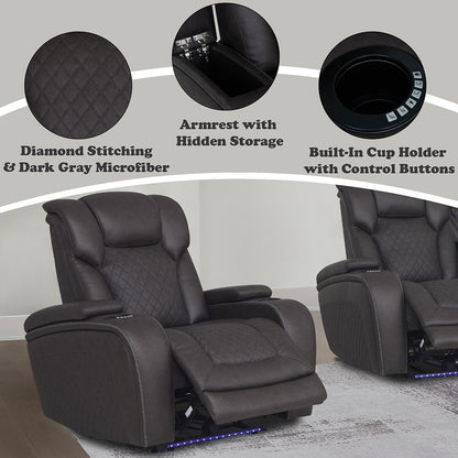 Wendell - Power Motion Recliner With Storage, USB & LED - Dark Gray