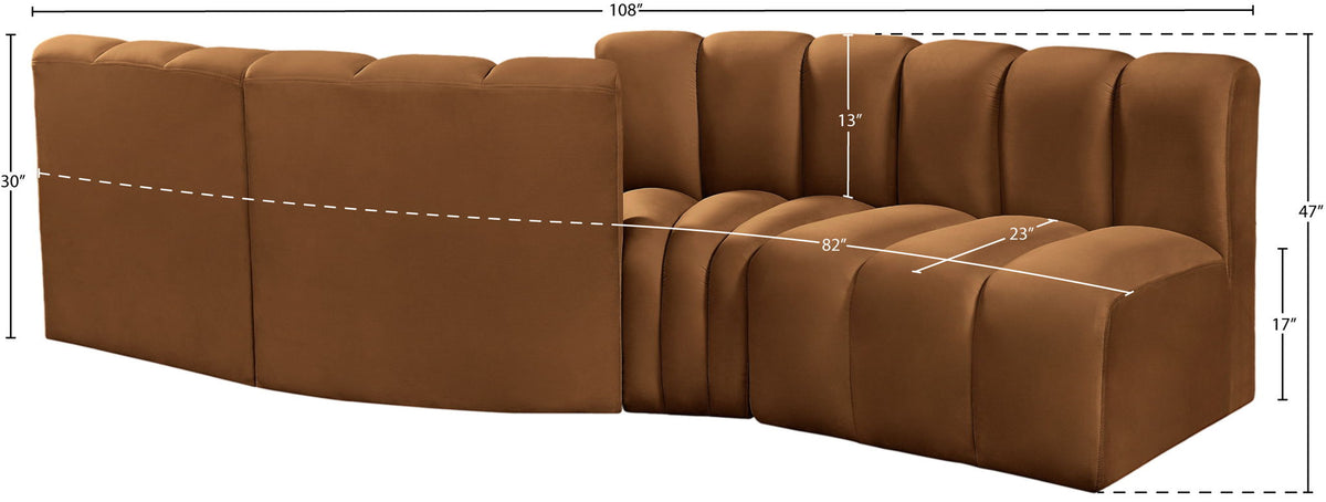 Arc - Velvet 4 Piece Sofa - Saddle
