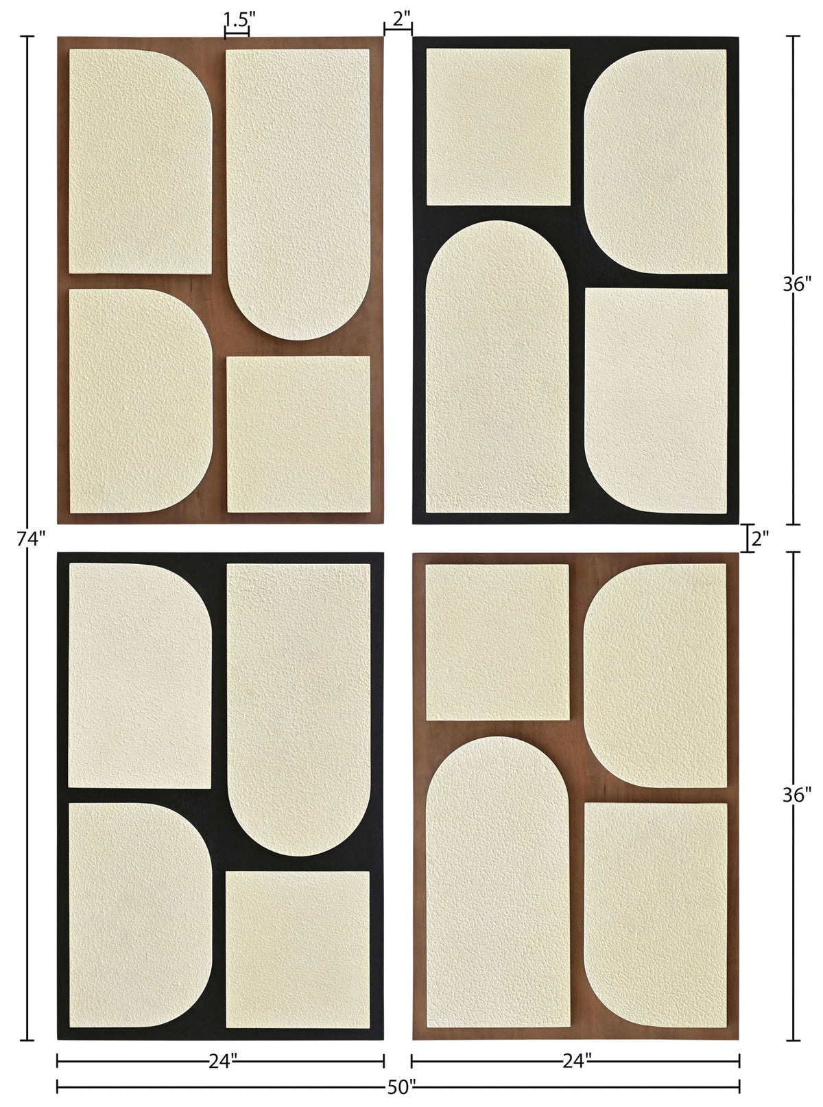 Icon - Mango Wood 4 Piece Wall Art - Black / Natural