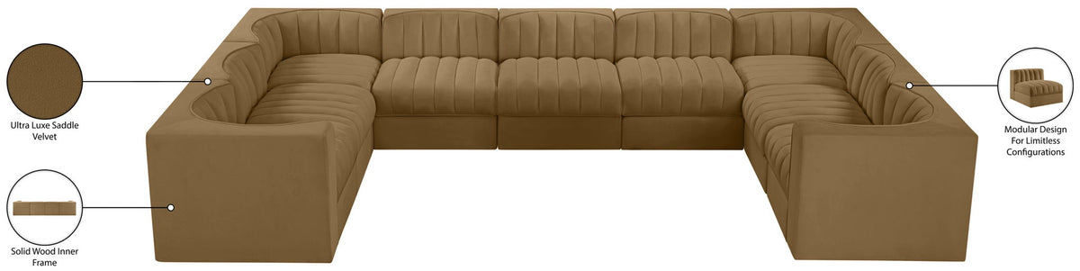 Rummi - Velvet Performance Fabric Upholstered 9 Piece Modular Sectional
